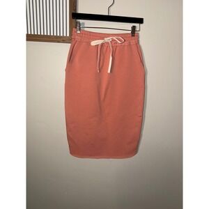 Polagram Salmon Pink Cotton Blend Drawstring Midi Skirt Small